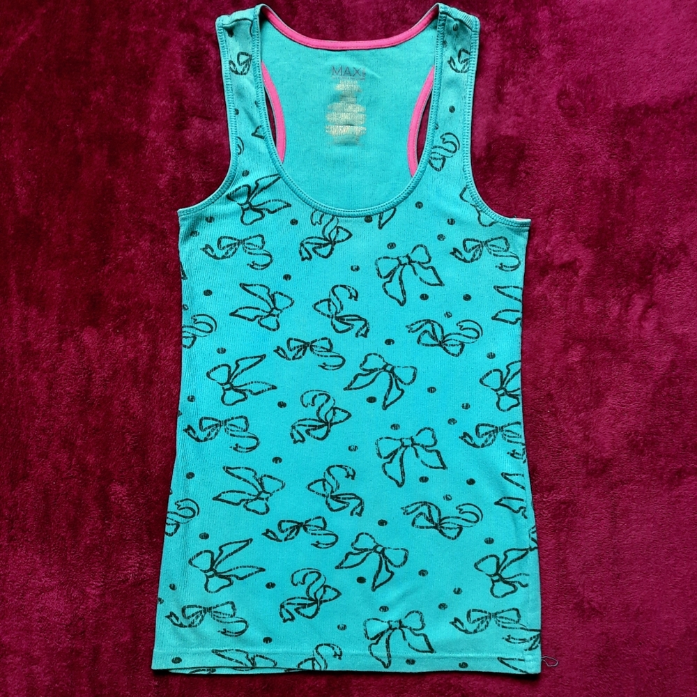 Max Rave S Blue Bow Patterned Racer Back Tank Top - Picture 1 of 4